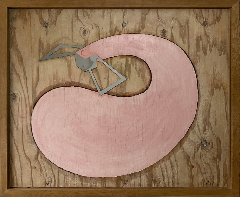 stainless steel and oil paint on shuttering board